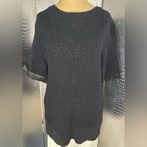 Banana Republic Women’s Small Faux Leather Cuff Short Sleeve Chunky Sweater